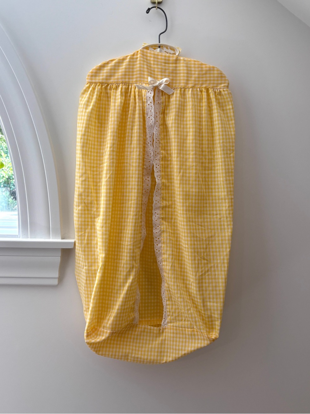 Vintage Plakie Gingham Check Diaper Stacker Holder Hanging Bag Yellow Nursery